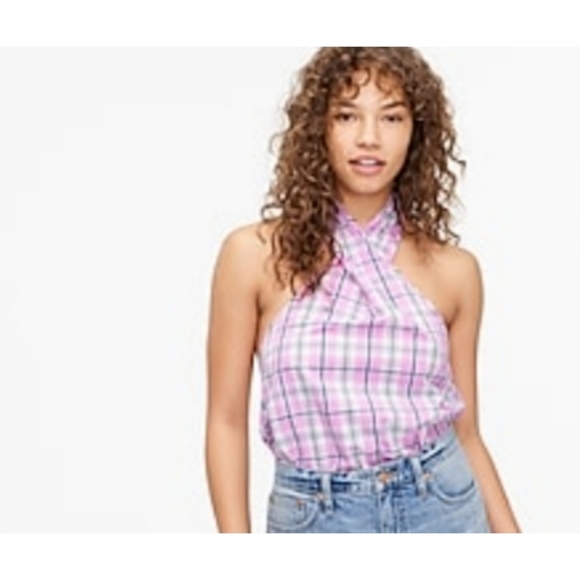 9. J.Crew Halter top in violet plaid - Picture 1 of 4